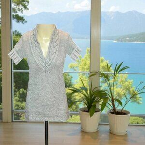 Pandemonium Short Sleeve Cable Knit Pullover Sweater